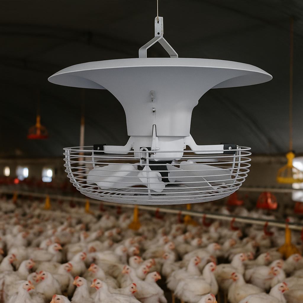 Ventilador vertical para destratificación en naves de gran altura